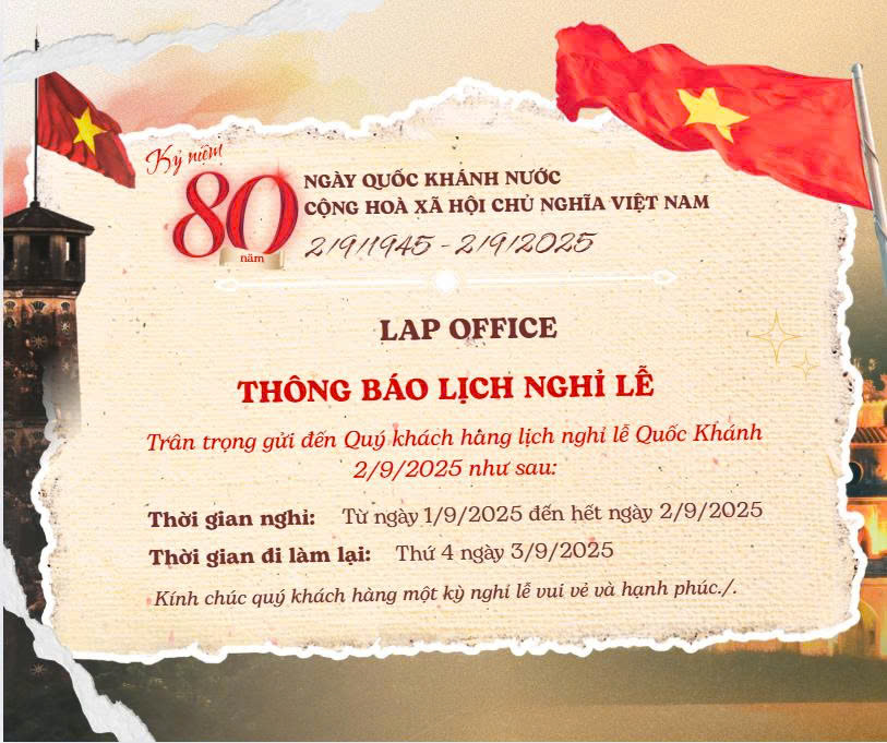 LAP-OFFICE THÔNG BÁO LỊCH NGHỈ LỄ QUỐC KHÁNH 02/09